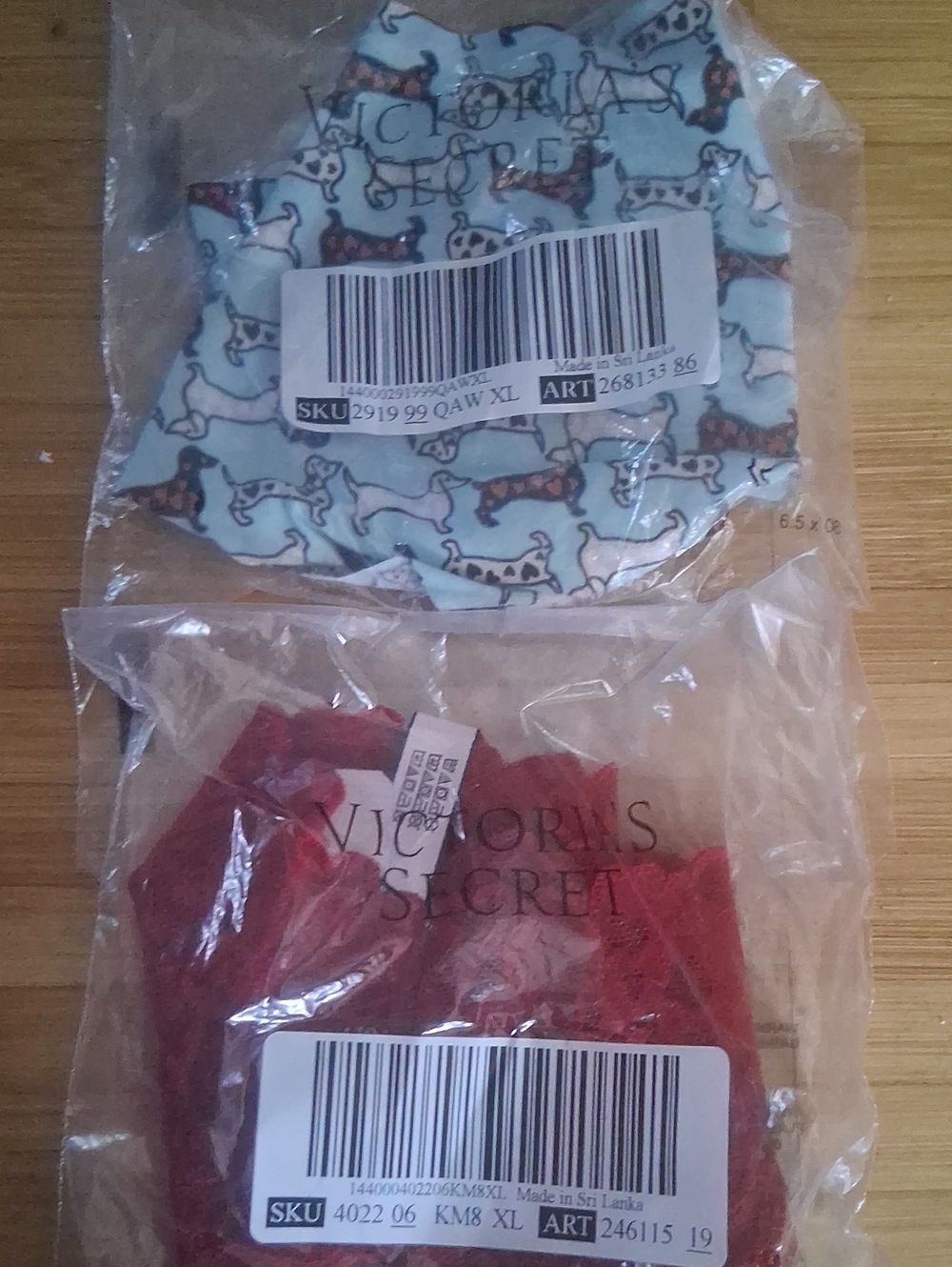 Victoria's Secret Panties  - Light Blue with  Brown Dog Print & Red Lace (2)